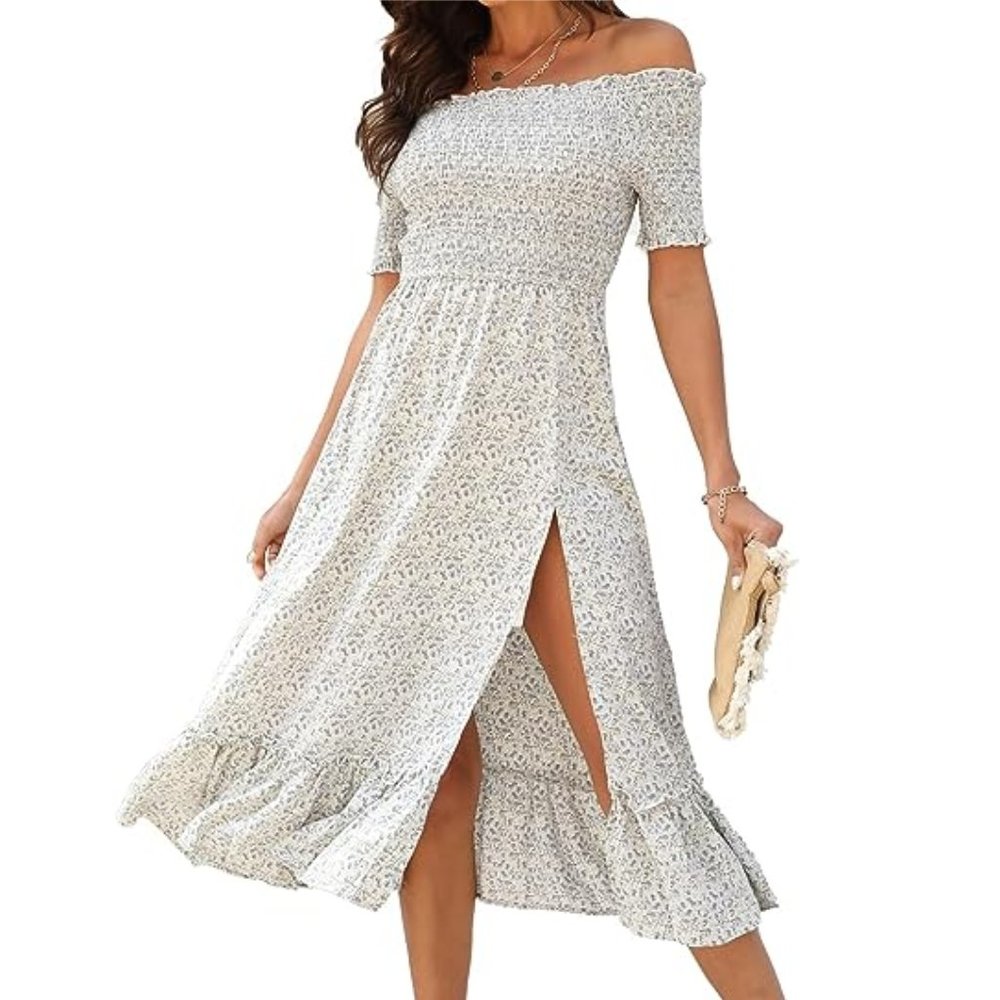 Floral Print Off The Shoulder Midi Dress